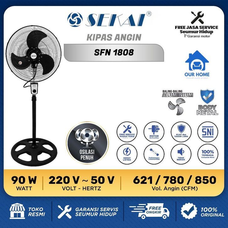 STANDFAN SEKAI 18 INCH SFN-1808 TORNADO | KIPAS ANGIN BERDIRI TORNADO 18 INCH SEKAI