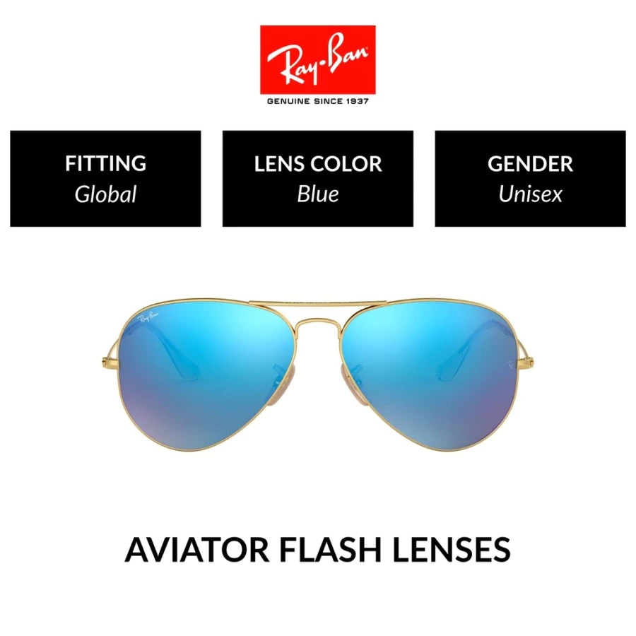 KACAMATA RAYBAN AVIATOR 3025 112/17 LARGE METAL 62 GOLD MIRROR BLUE ORI