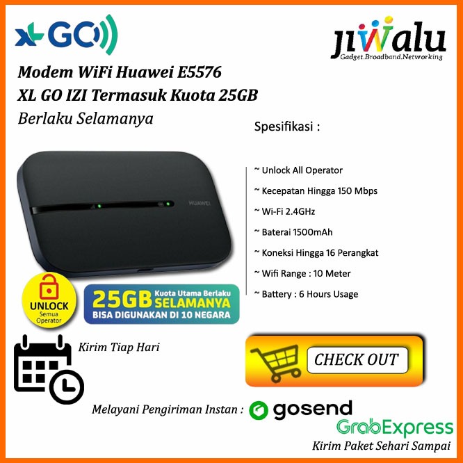 MIFI MODEM WIFI HUAWEI E5576 4G UNLOCK FREE XL GO 25GB MIFI PORTABLE