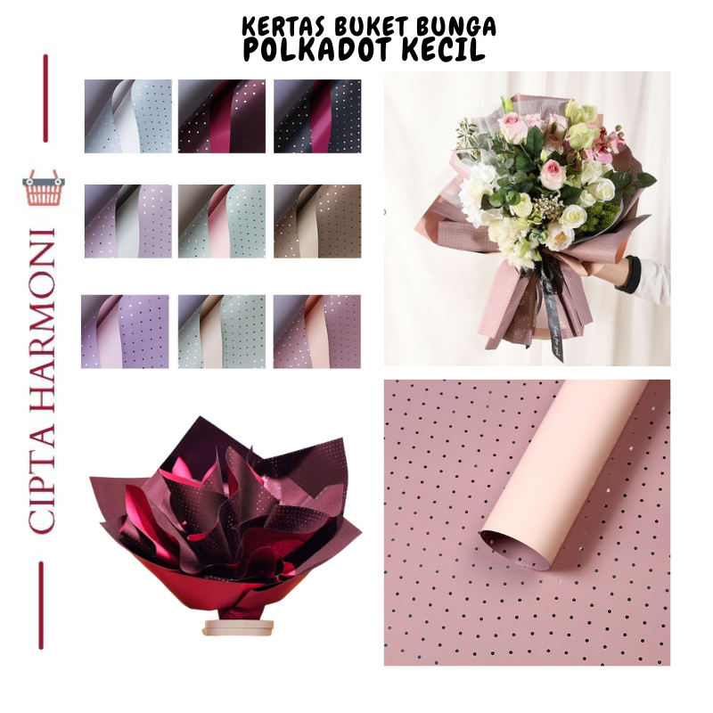 

20 LEMBAR Kertas Buket Bunga Small Polkadot Cellophane Flower Wrapping Paper Motif Polkadot Kecil KB040