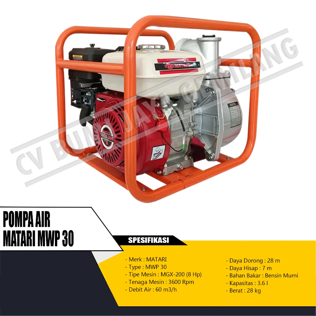 POMPA AIR BENSIN / WATERPUMP MATARI MWP 30 3 INCH (MGX-200)