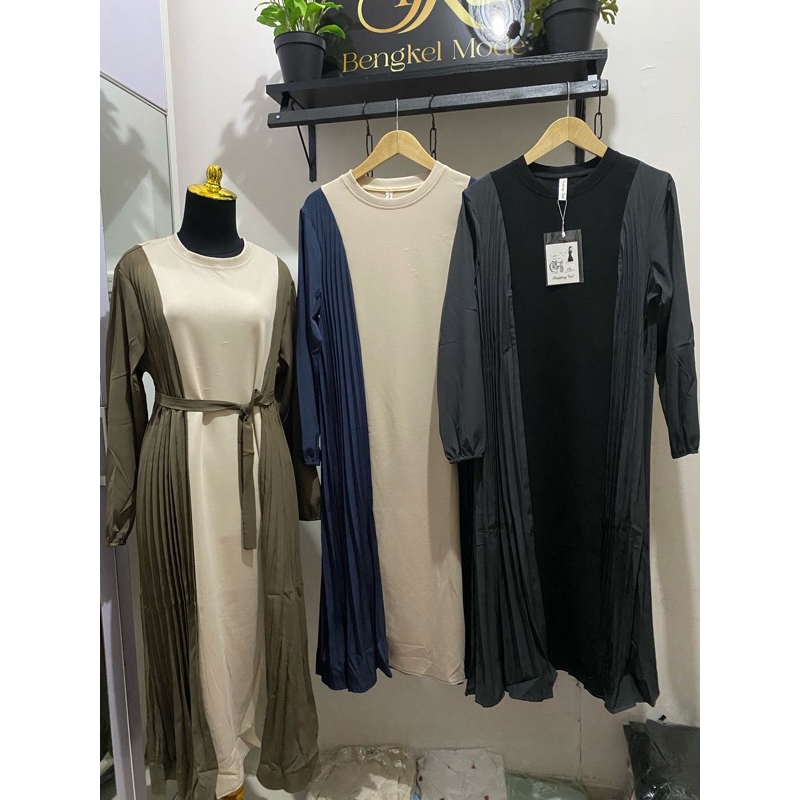 Gamis/dress kombinasi plisket 2 tone premium import Bangkok