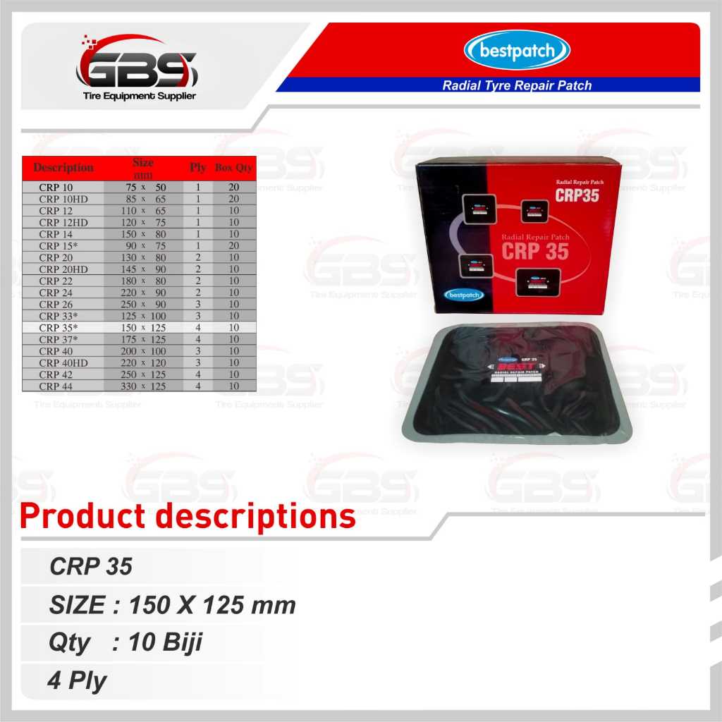 CRP35 4ply Bestpatch Radial Repair Patch Ukuran 150x125mm (1Box Isi 10Biji)