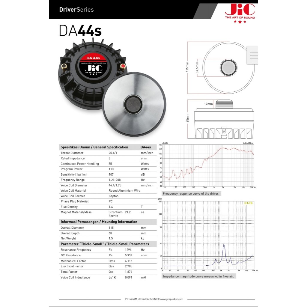 DRIVER TWITER JIC DA 44s 110WATTS 8 OHM SPL 107DB BALAP
