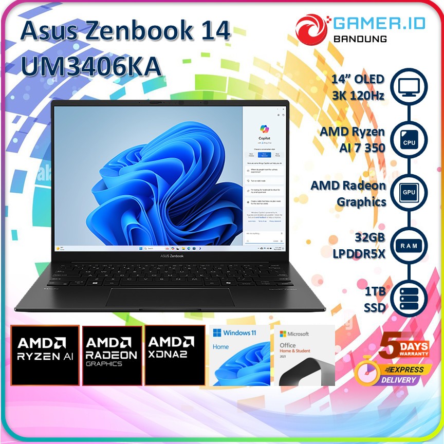 ASUS ZENBOOK 14 UM3406KA OLED RYZEN AI 7 350 32GB 1TB 14" 3K 120HZ