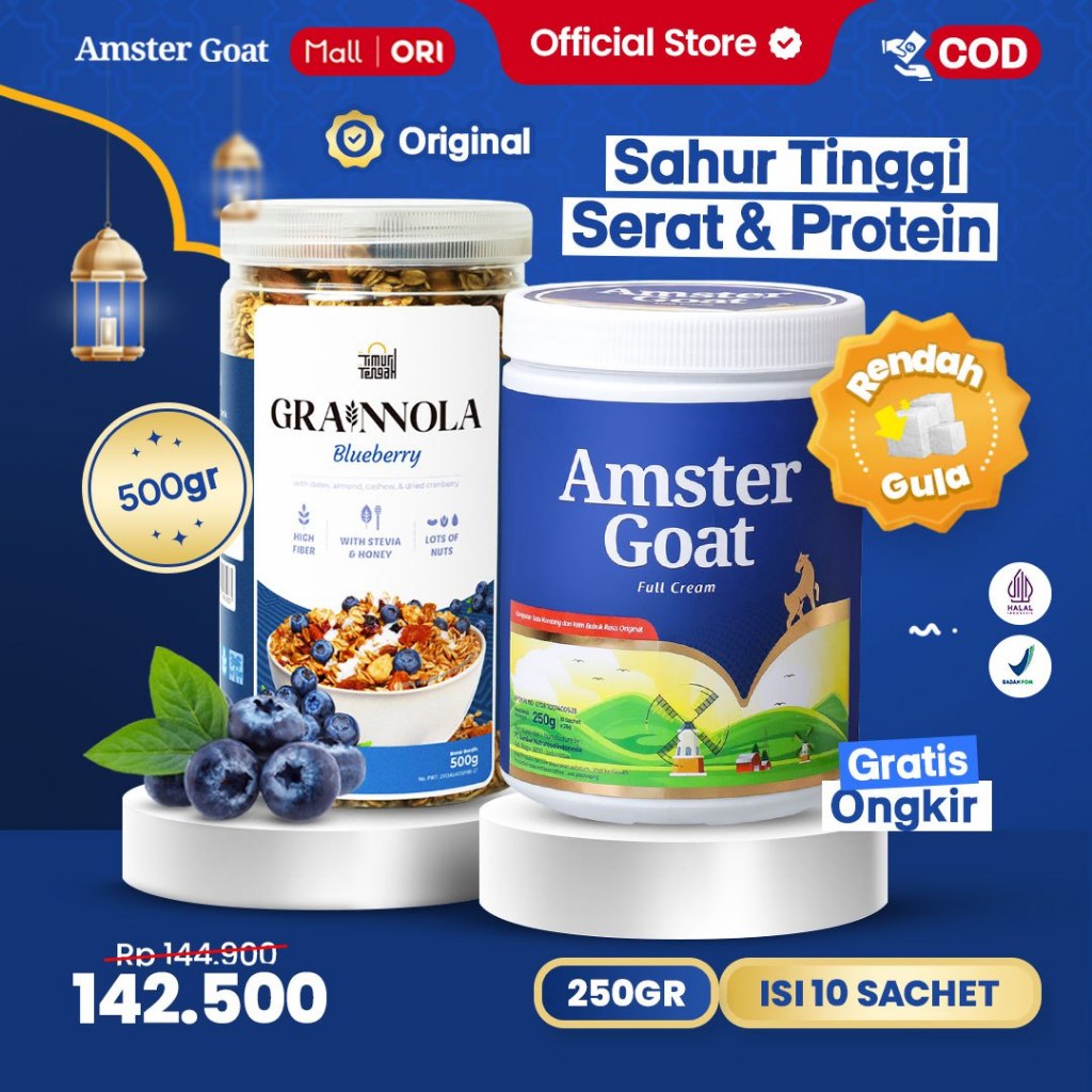 

PAKET SARAPAN SEHAT - Amstergoat Grainnola Blueberry - Sereal Sarapan Sehat Rendah Kalori