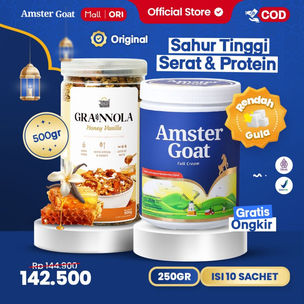 

PAKET SARAPAN SEHAT - Amstergoat Grainnola Honey & Vanilla - Sereal Sarapan Sehat Rendah Kalori