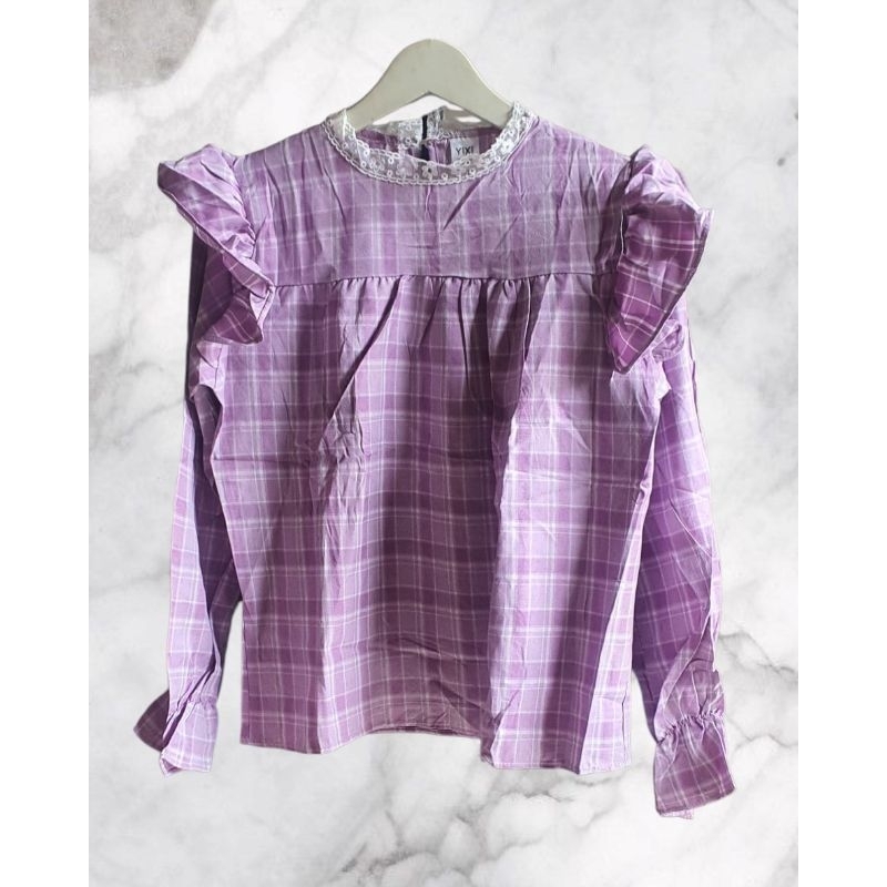 Atasan Kotak Kotak Lilac Yixi