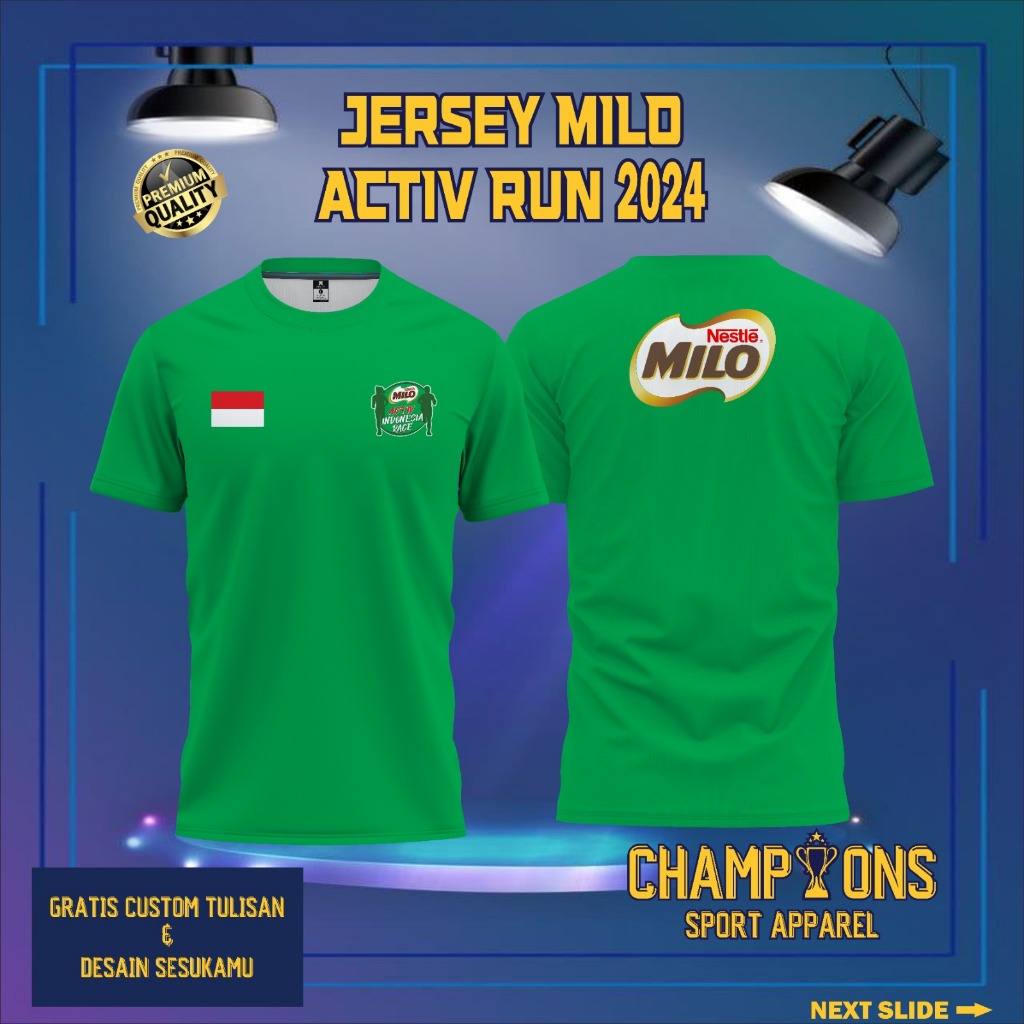 Baju Jersey RUNNING MILO ACTIV INDONEISA RACE 2024 Terbaru , Jersey Olahraga Berbahan DRYFIT Full Pr