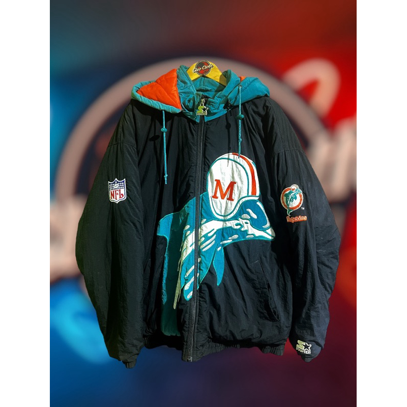 Puffer Jacket Starter Vintage Miami Dolphin Big Logo