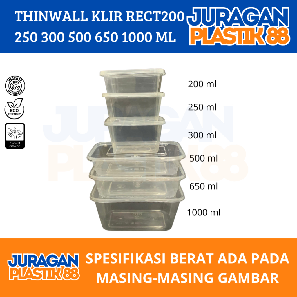 Thinwall Sekat | Thinwall Bento | Thinwall Persegi Panjang | KLIR 200ml 250ml 300ml 500ml 650ml 1000