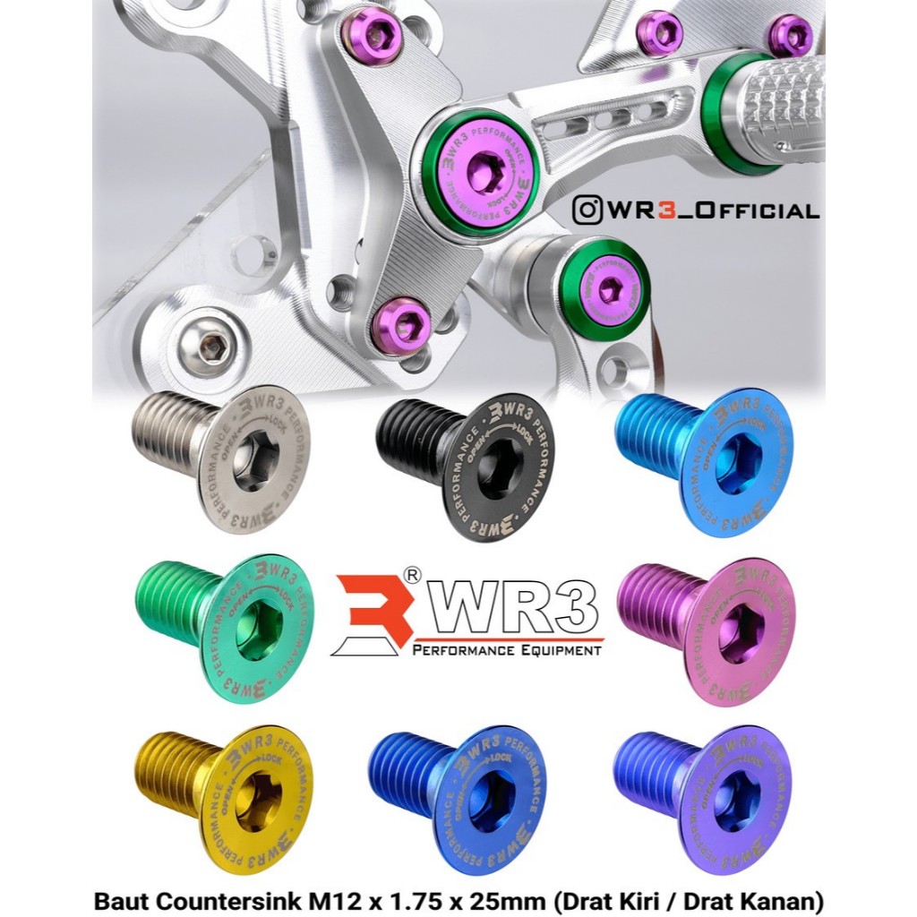 Baut Titanium WR3 Countersink (Baut Footstep WR3 RS Series) M6 M8 M12