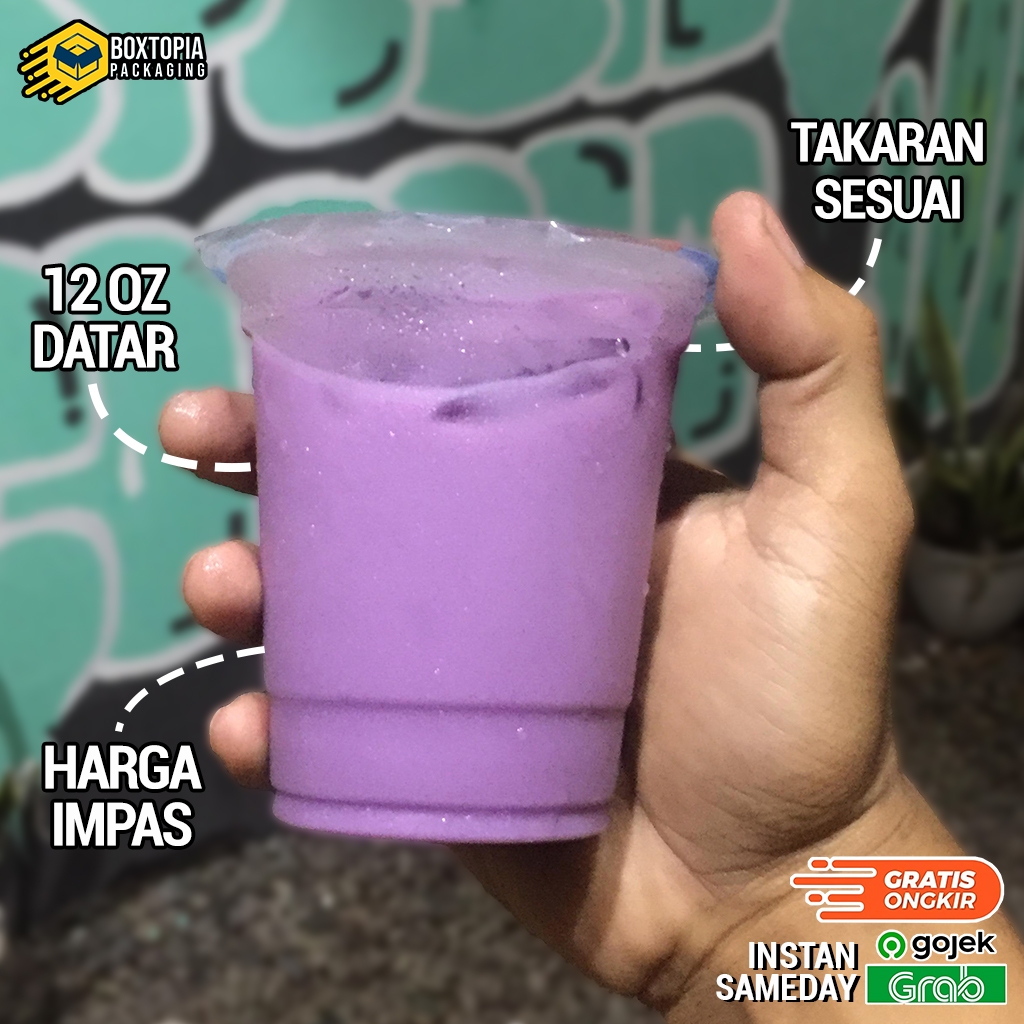 Cup Gelas Plastik Besar Bening 12oz - Cup Gelas Plastik Bening Murah ISI 50pcs/roll