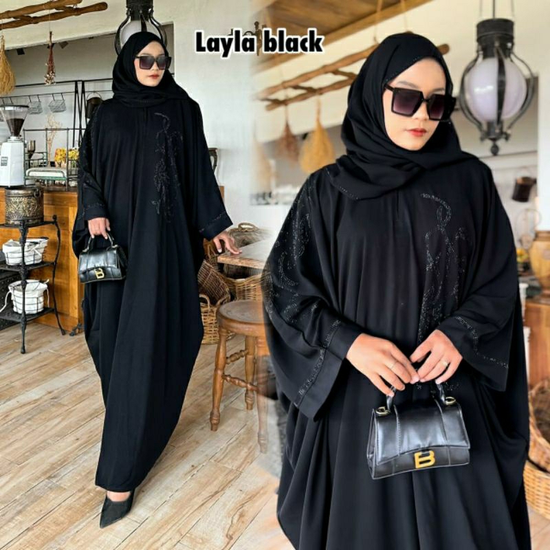 kaftan hitam kaftan layla kaftan swaroski abaya hitam lebaran Swarovski