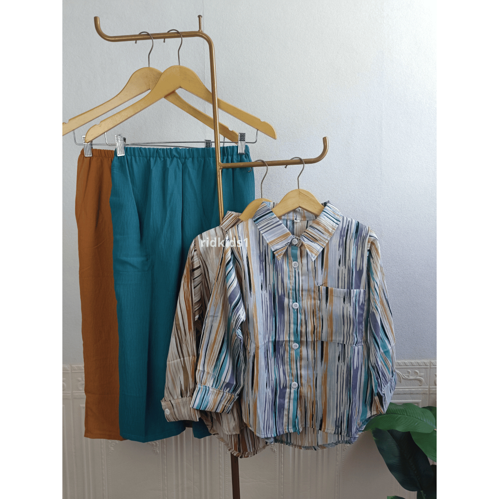 Setelan Anak Motif Garis Bahan Shakilla & Crinkle Premium untuk Usia 7-12 Tahun