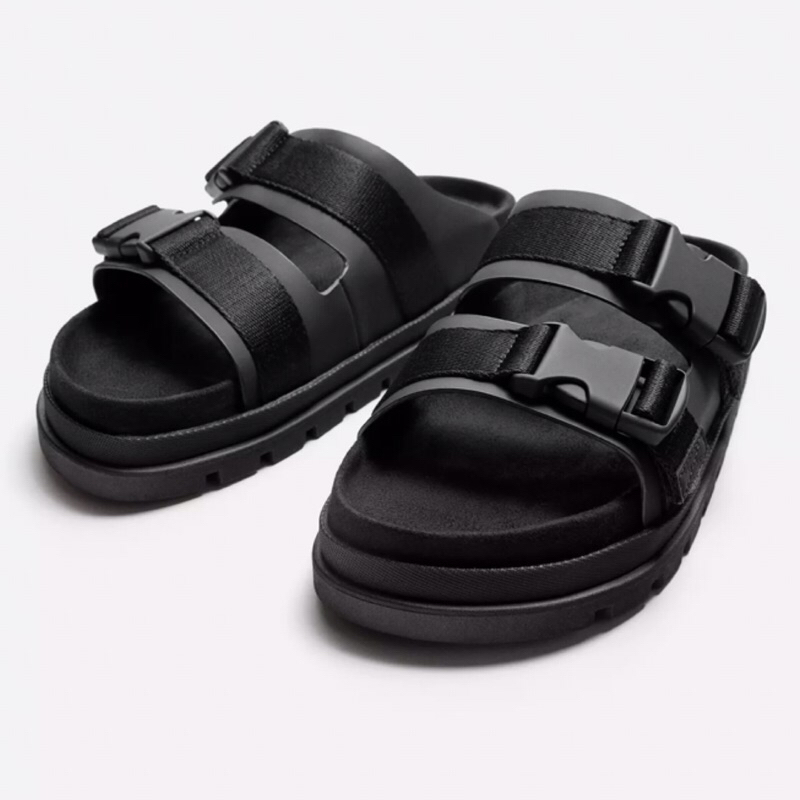 ZARA Men Sandal Double Strap Chunky Sendal Pria Black