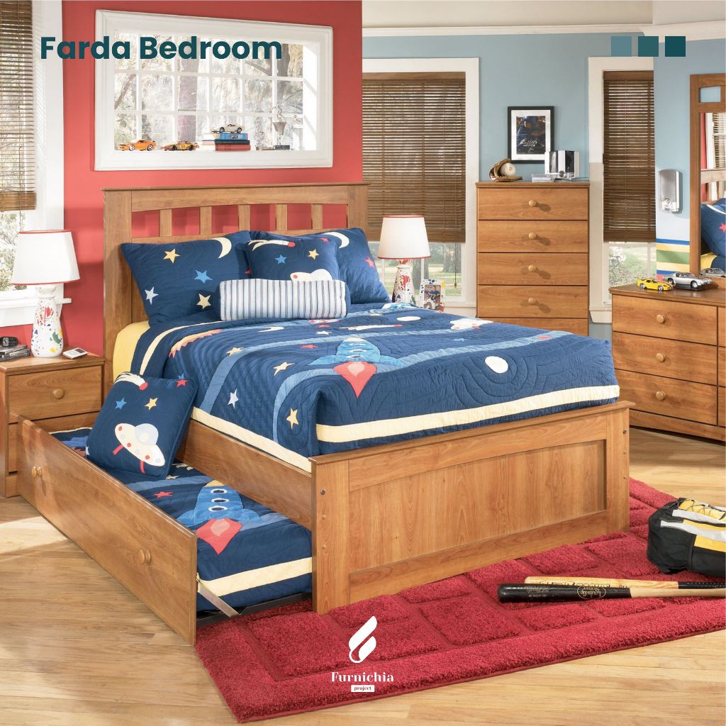 Ranjang tidur anak kayu jati, Kamar tidur anak dan ranjang sorong, Tempat tidur anak sorong, Kasur a
