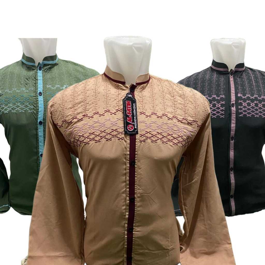 PROMO Baju Koko Pria Dewasa Baju Koko Aplikasi Lengan Panjang Bordir Katun Adem