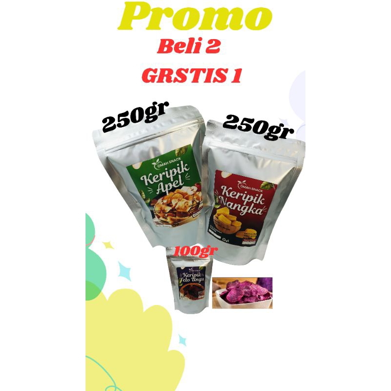 

Baru Keripik Buah Omah Snack Promo Beli 2 Gratis 1 keripik ubi Ungu Slice