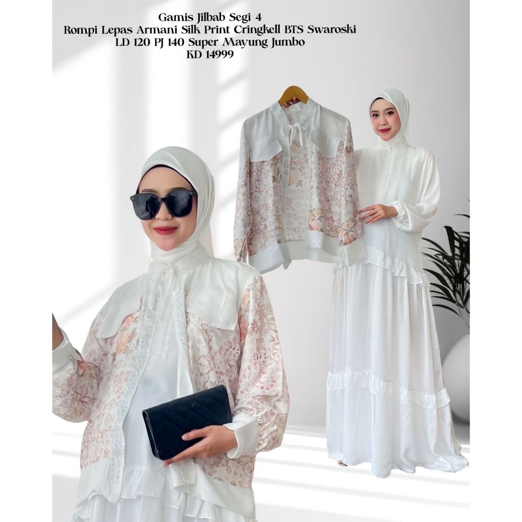 KD 14999 (isi 2) ASYA Jumbo Gamis Jilbab Segi Empat Cringkel BTS Swaroski Rompi Lepas Armani Silk Pr