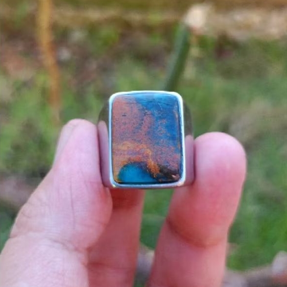 Natural Cincin Akik Bacan Kembang Pancawarna Kotak Elegan Ring Titanium
