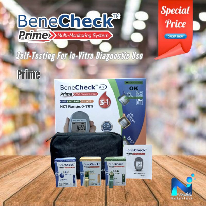 Benecheck Prime Alat Cek Gula Darah Lengkap GCU 3in1 Gula Darah / Asam Urat / Kolesteol