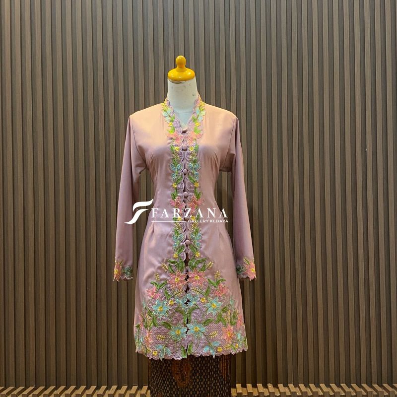 Kebaya Tunik Encim Bordir Kombinasi Warna Modern Terbaru Lengan Panjang Toyobo Premium