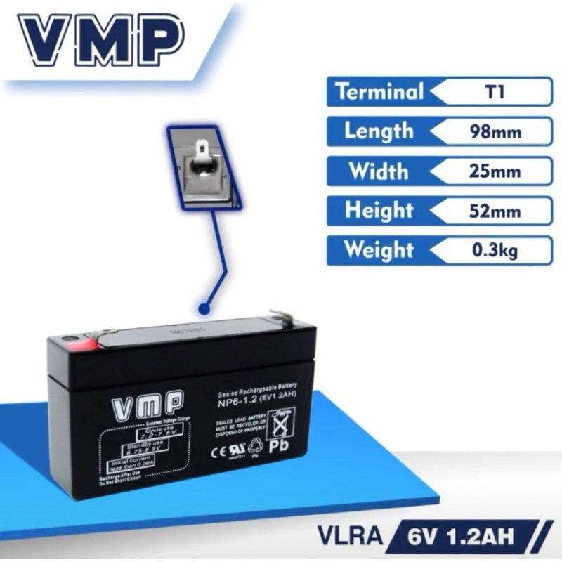 Baterai Aki Kering VMP 6V 1.2AH 1,2Ah Timbangan battery vrla vmp 6v 1.2ah original 6v 1,2ah