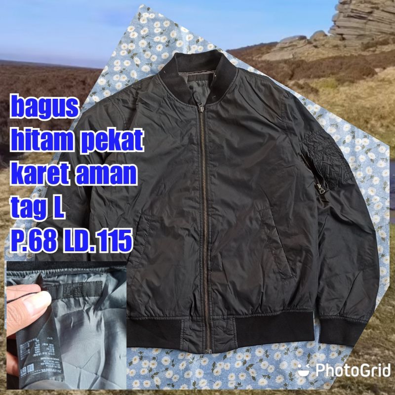 jaket work kerja casual bomber uniqlo hitam l