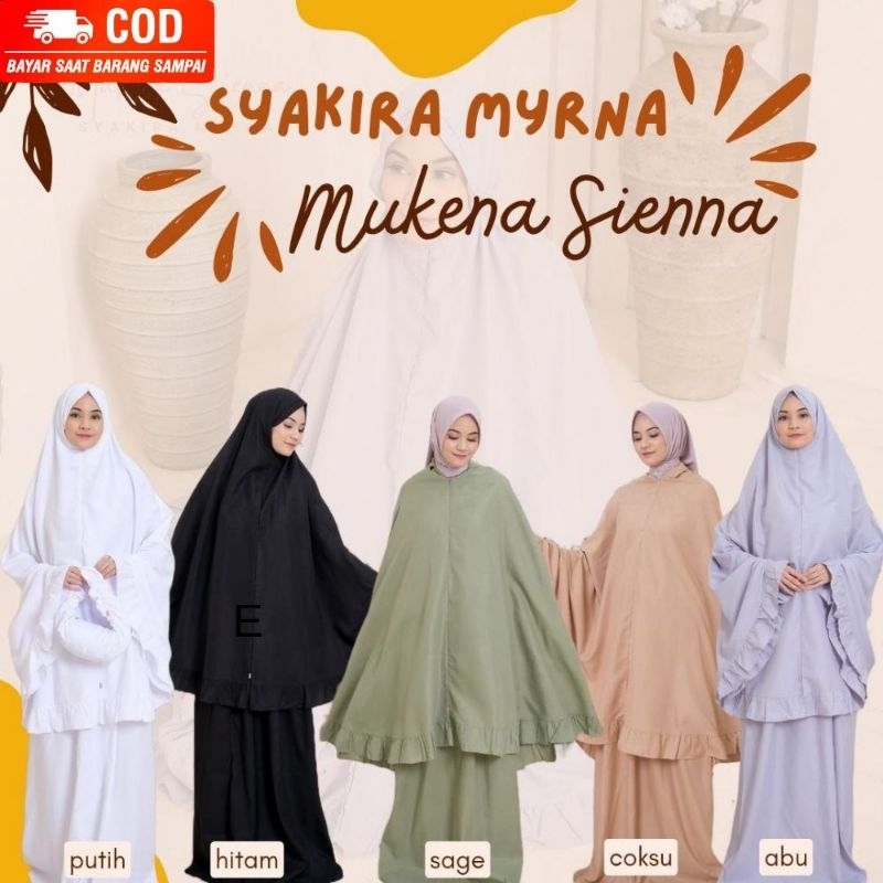 SYAKIRA MYRNA MUKENA SIENNA PUTIH POLOS BAHAN KATUN PREMIUM PRAYER RESLETING SET 2 IN 1 RUKUH MODEL 