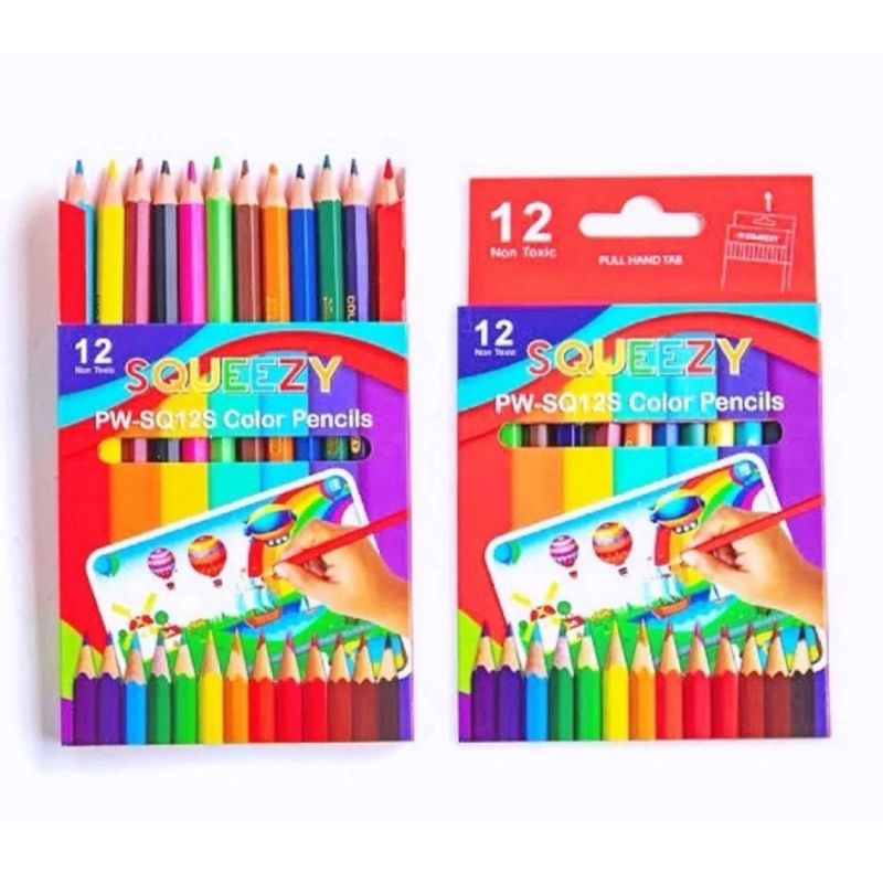 

SQUEEZY / SUNSHINE COLORING PENCILS - PENSIL WARNA MURAH MINI PENDEK PANJANG 12 WARNA