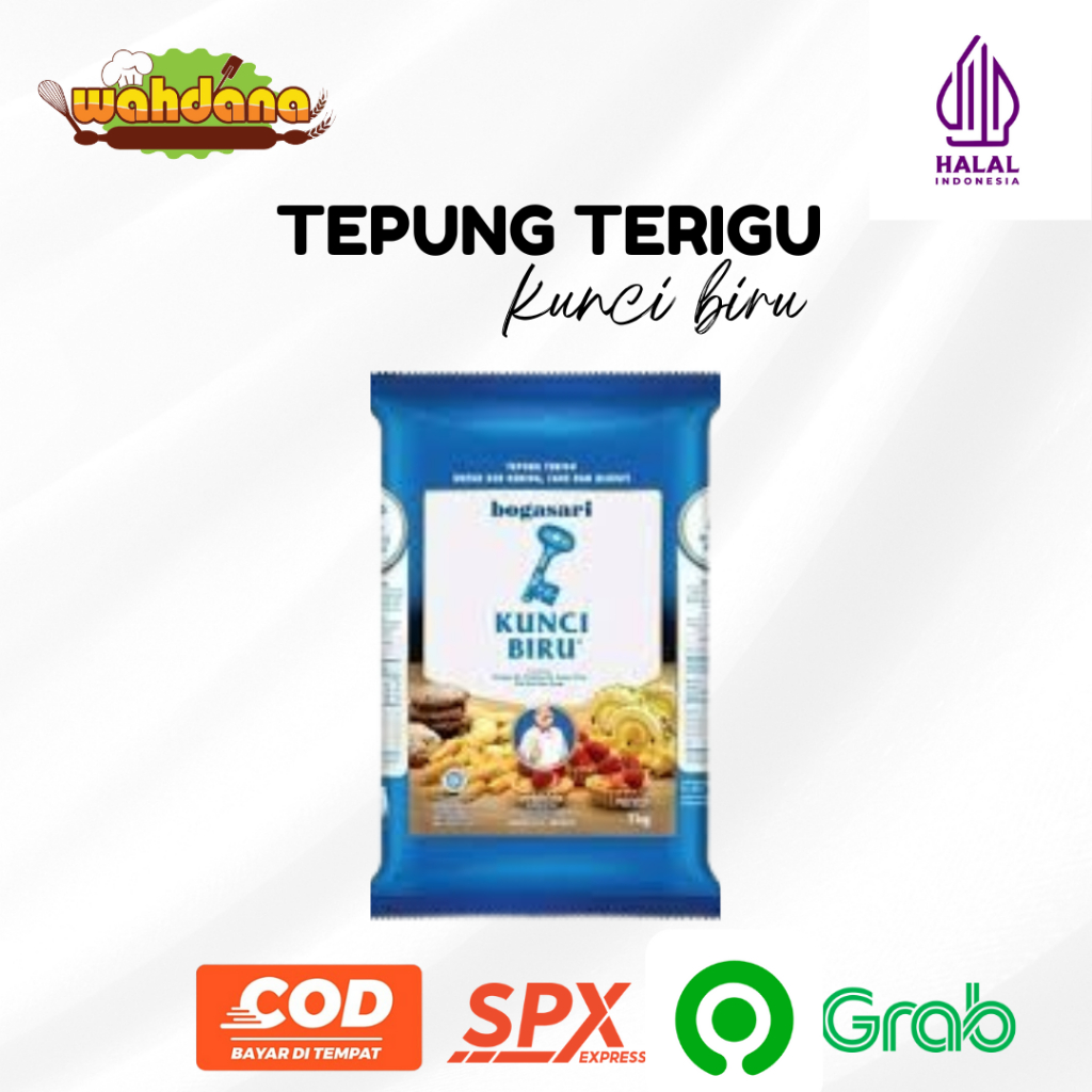 

Terigu Kunci Biru 1 Kg-Tepung Terigu 1kg Bogasari Protein Rendah untuk Kue Kering Kemasan