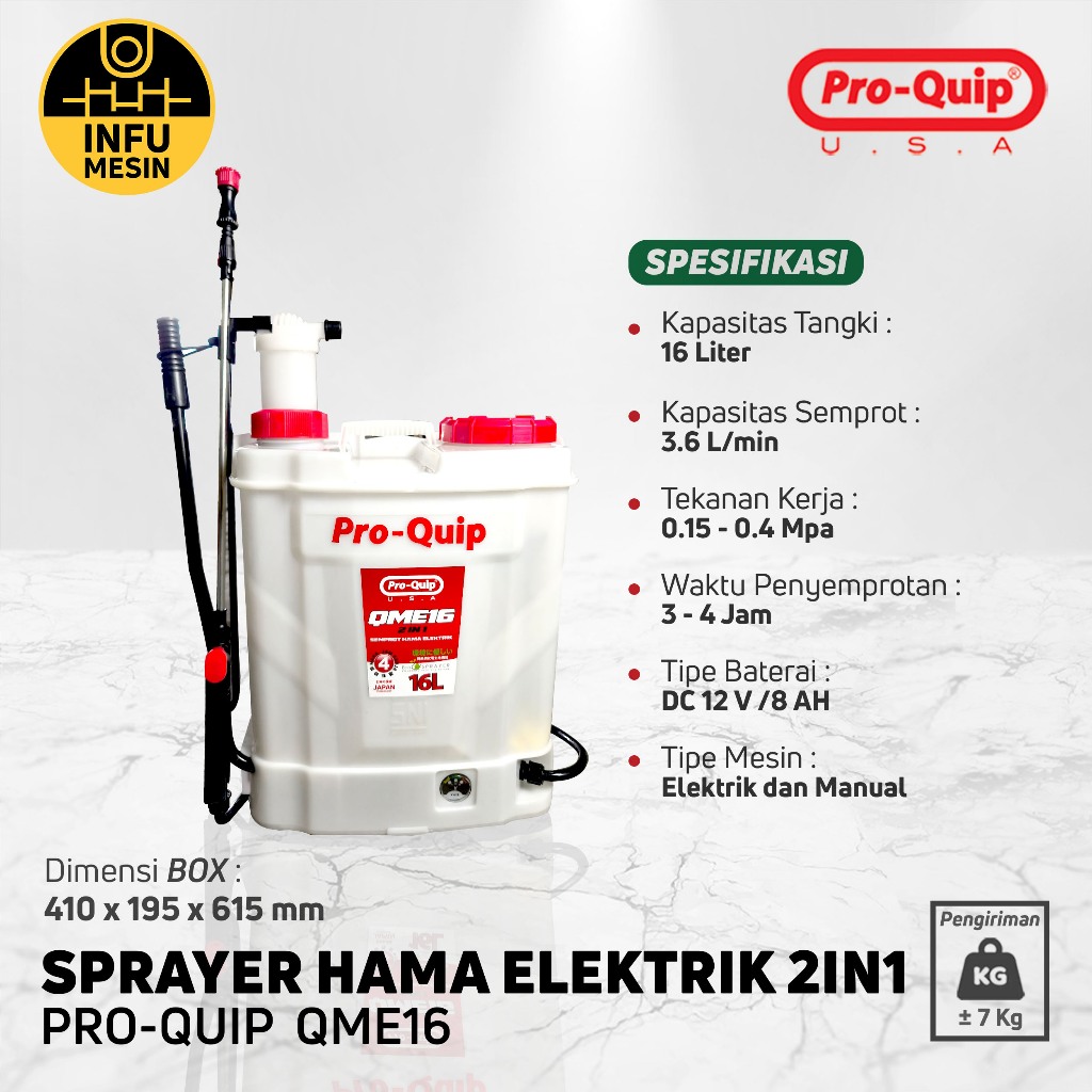 PROQUIP QME16 KNAPSACK SPRAYER ELEKTRIK 16 LITER 2IN1