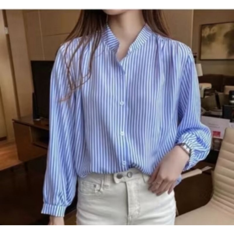 kemeja salur wanita oversize