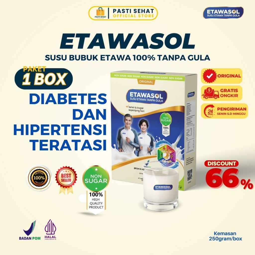 

Etawasol Susu Kambing Etawa Tanpa Gula Untuk Diabetes, Hipertensi, Nyeri Sendi dan Pernafasan 1 Box
