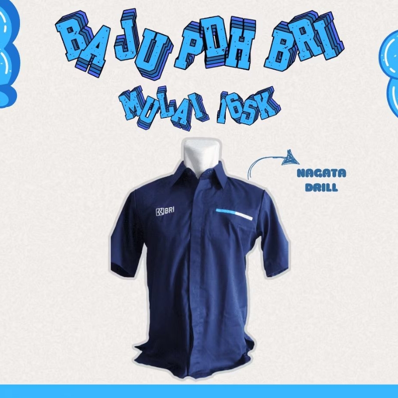 Baju PDH BRI Pria Wanita Lengan Pendek bahan Nagata Drill