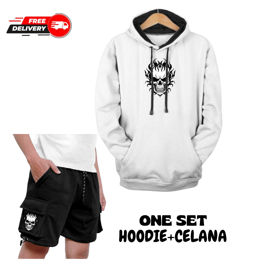 ONESET Hoodie Switer Cowok Keren List Sablon Tengkorak Sweater Oneset Pria Dan Wanita Terbaru Hoodie