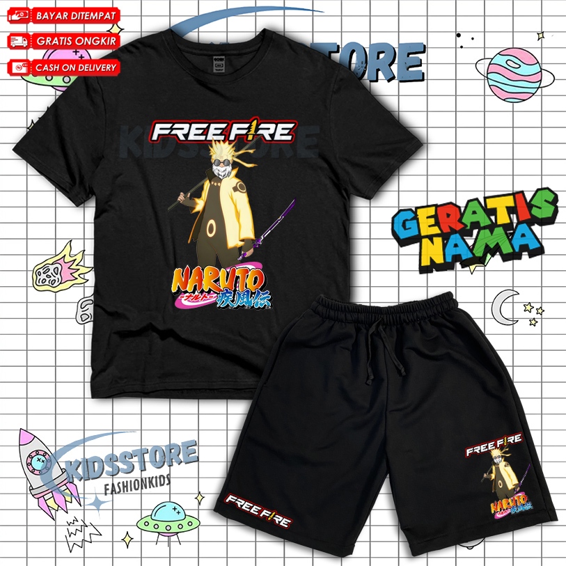 (BISA COD) Setelan Anak Kaos Celana Pendek Anak FF FREE FIRE X NARUTO BUNDLE NARUTO X SAMURAI Free N