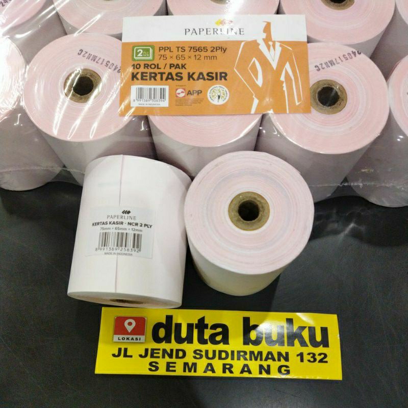 

Kertas Tellstroke Struk Nota Roll Kasir NCR 2 Rangkap 2Ply 75 x 65 x 12mm Paperline