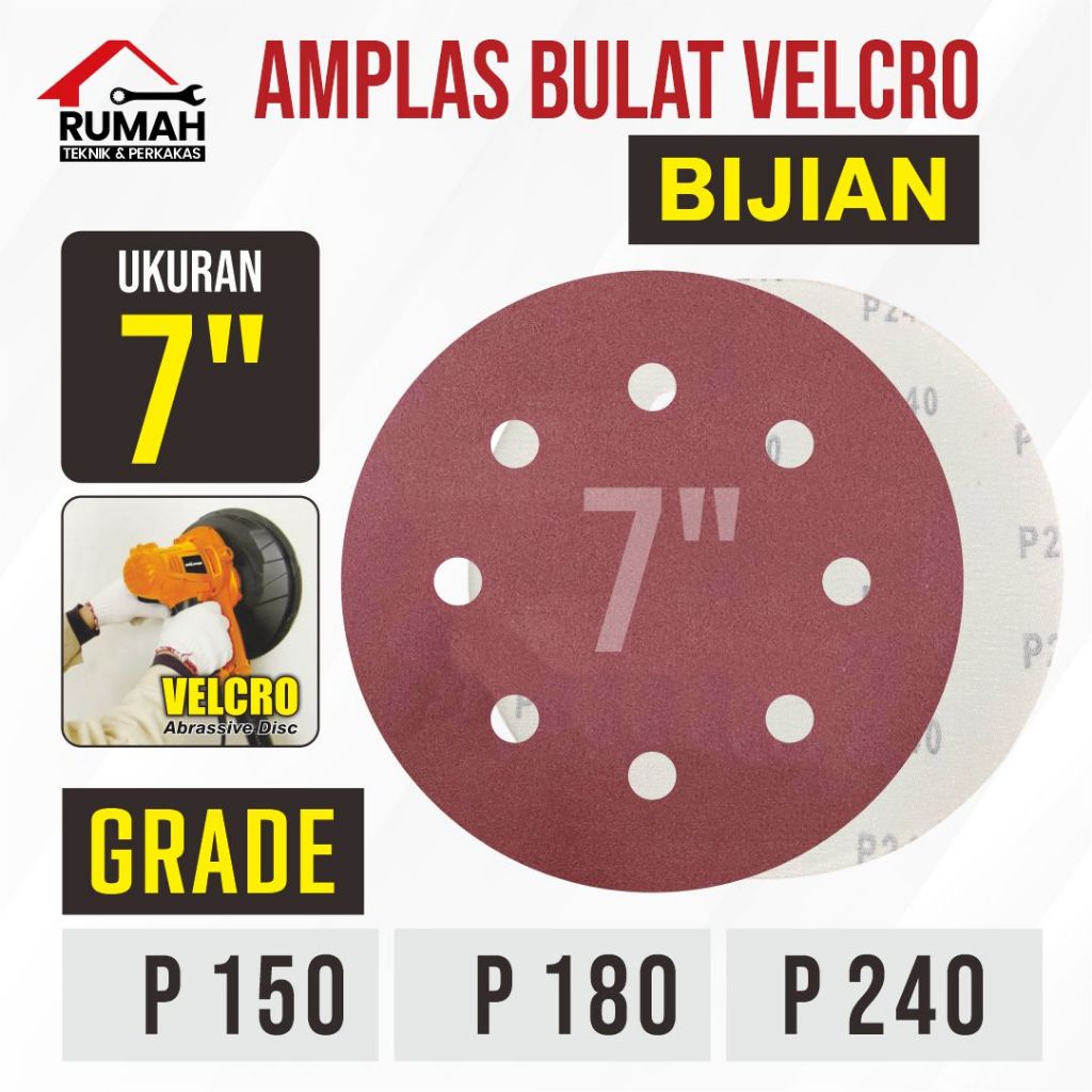 AMPLAS BULAT VELCRO 7" (GRADE 80/120/150/180/240) / Amplas dinding tempel 7 inch sander drywal