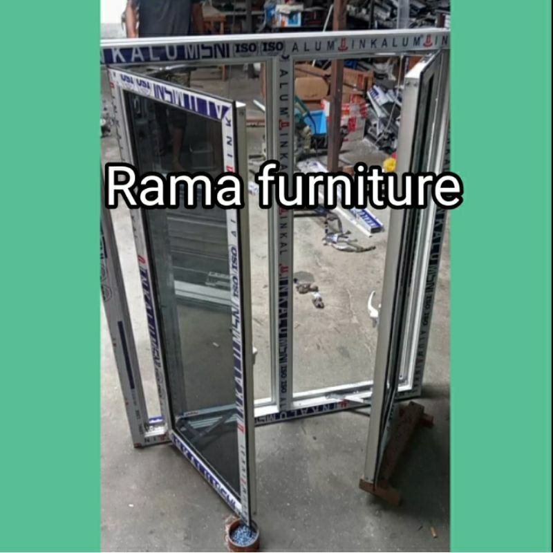 jendela  L80xT100 aluminium dua daun pintu free packing kayu