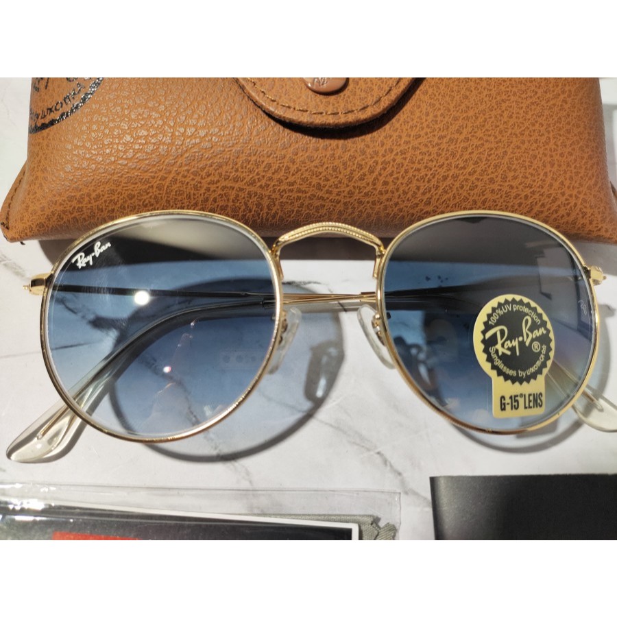 Kacamata Original Rayban RB3447 Round Metal Blue Gradasi Lensa kaca full set
