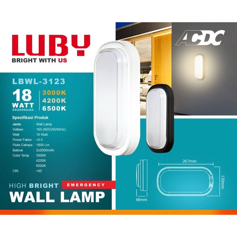 Luby lampu dinding emergency / emergency Lampu Dinding Wall Lamp LBWL-3123 18W CAHAYA PUTIH