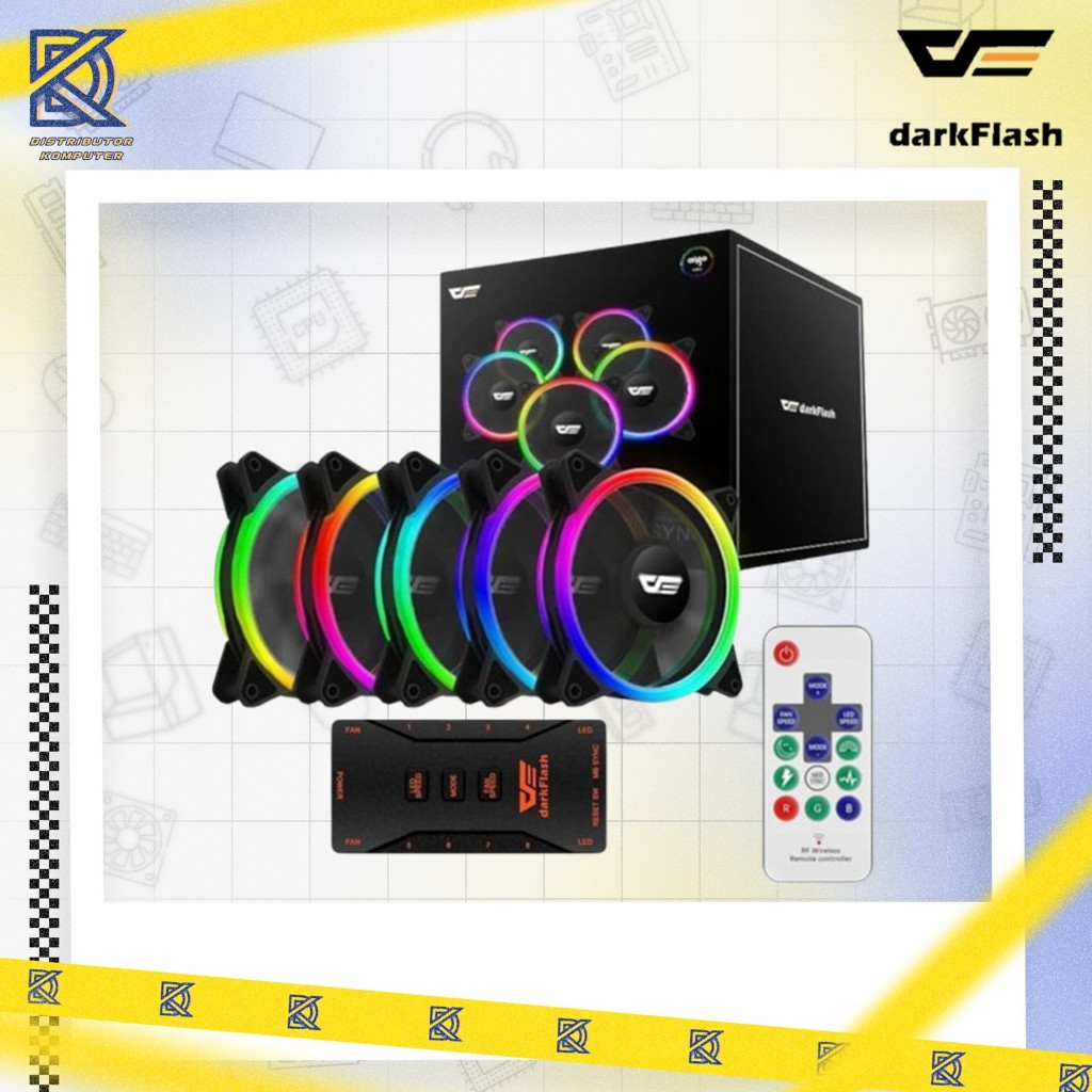 AIGO DarkFlash DR12 PRO 5in1 Double Ring Fan RGB - Five Pack