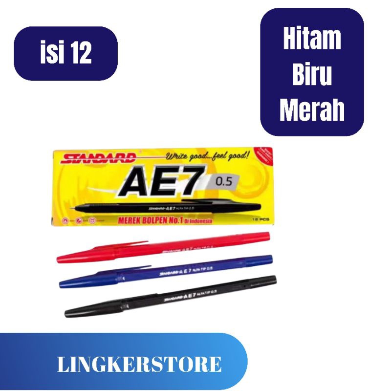 

Pulpen AE7 Standard 0.5 isi 12 Hitam, Biru, Merah