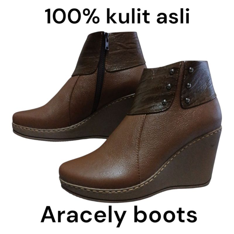 Sepatu wanita Boot Fashion kulit asli Original Sepatu wanita Boot Wedges ARACELY 306 CAMEL
