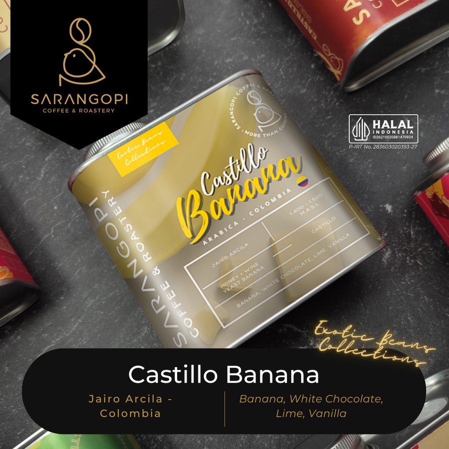 

Castillo Banana Coffee - Sarangopi Speciality Exotic Coffee Tin - Kopi