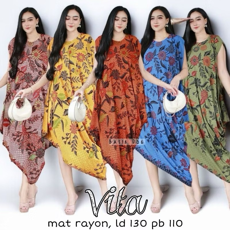 Alesha Dress A Simetris Ld 130 - Motif Bunga Vita Bahan Rayon Adem