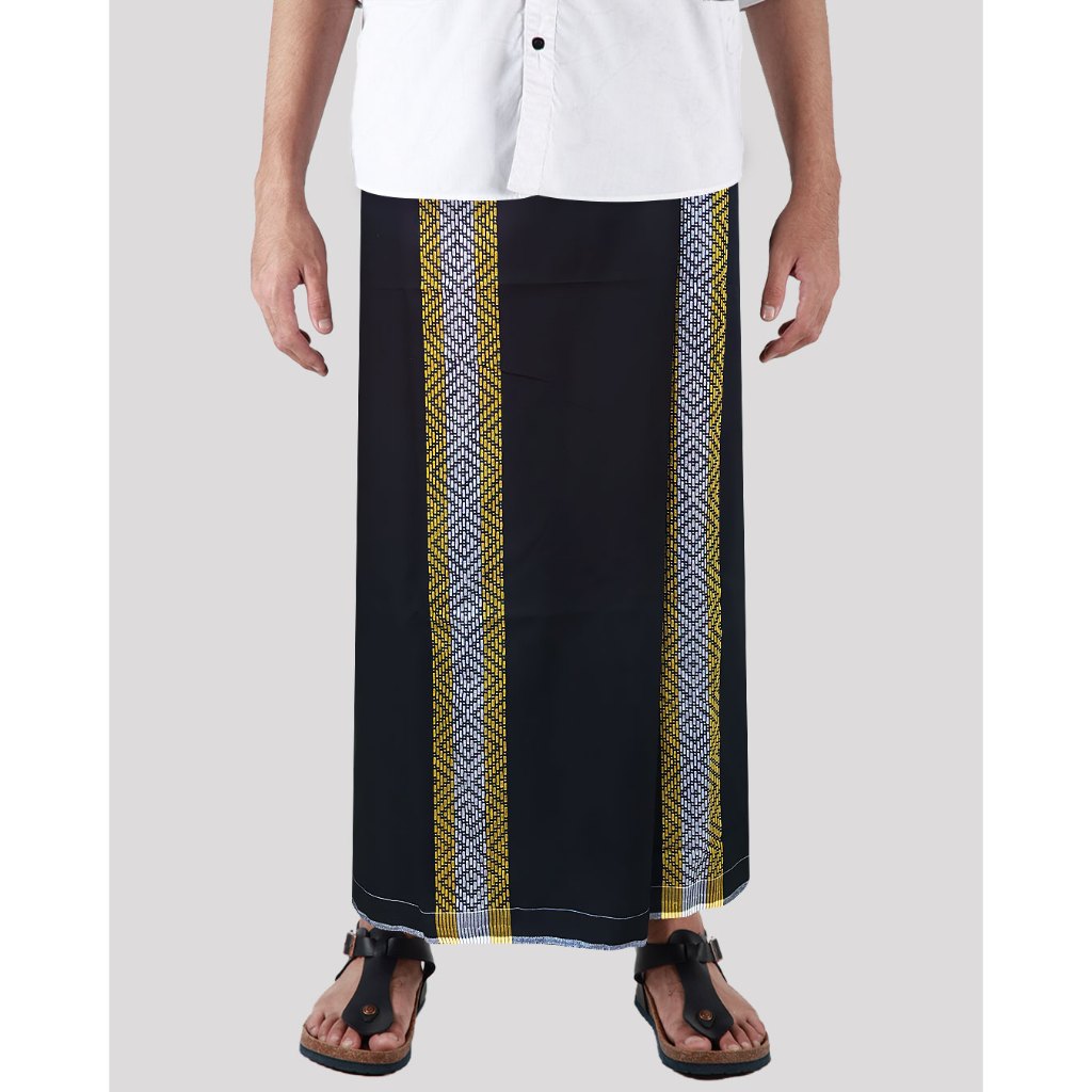 Sarung Mangga Millenium Kembang Dobby Hitam Garis Kuning MK109