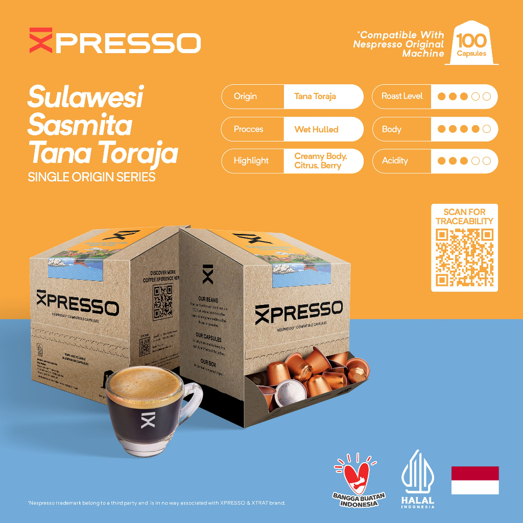 

XPRESSO Office Pack - Sulawesi Sasmita Tana Toraja - Coffee Capsules Nespresso Compatible
